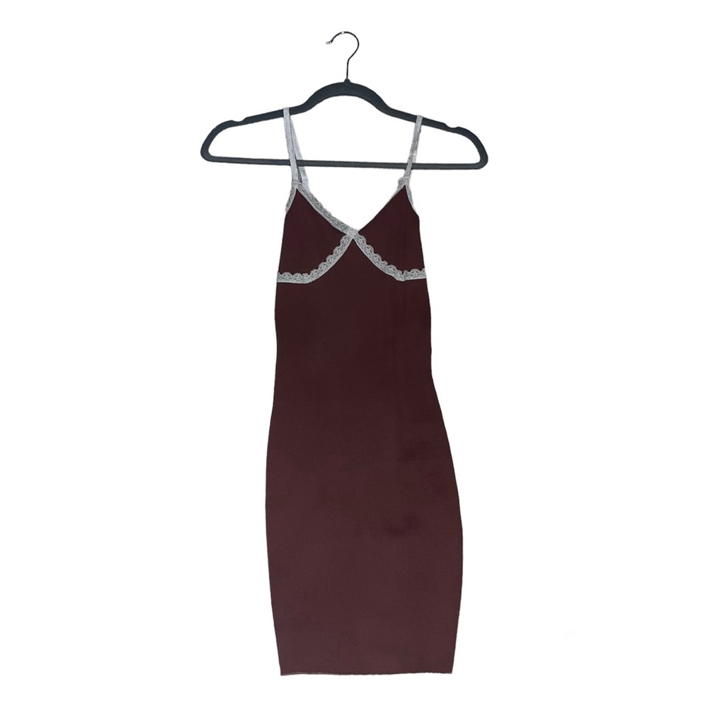 Brown White Lace Mini Dress XS with Adjustable Straps